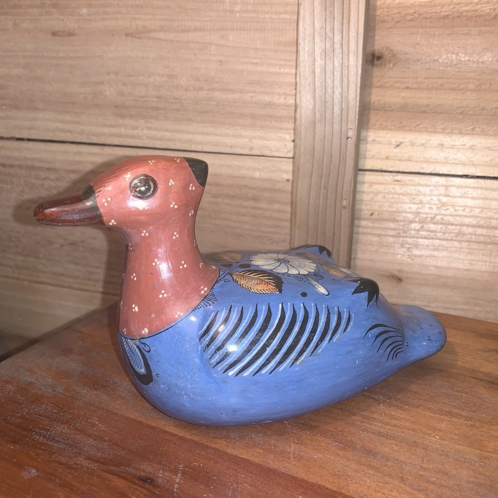 Tonala Pottery DUCK Mexican Signed Hand Painted Folk Art Bird Large Vintage‎